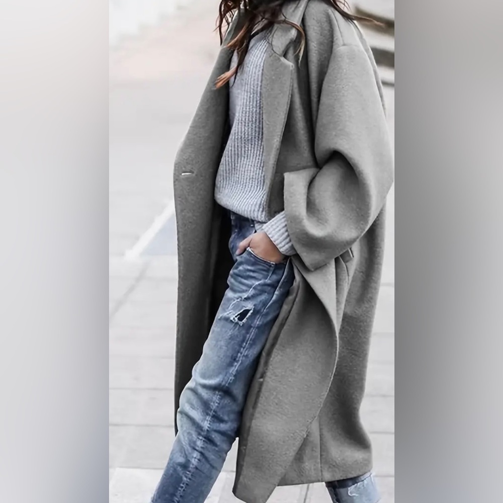 Women's Long Sleeve Double Breast Button Lapel Collar Trench Coat With Pockets